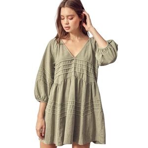 Talulah Babydoll 3/4 Sleeve Dress Vneck Back Denim Pockets